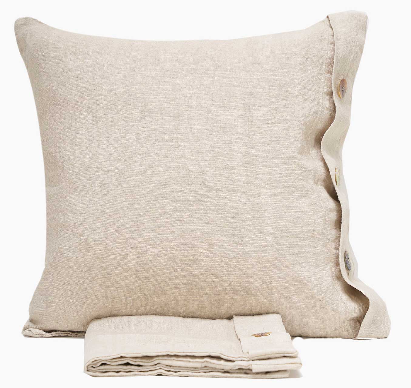 Pair of linen furnishing pillowcases with side buttons