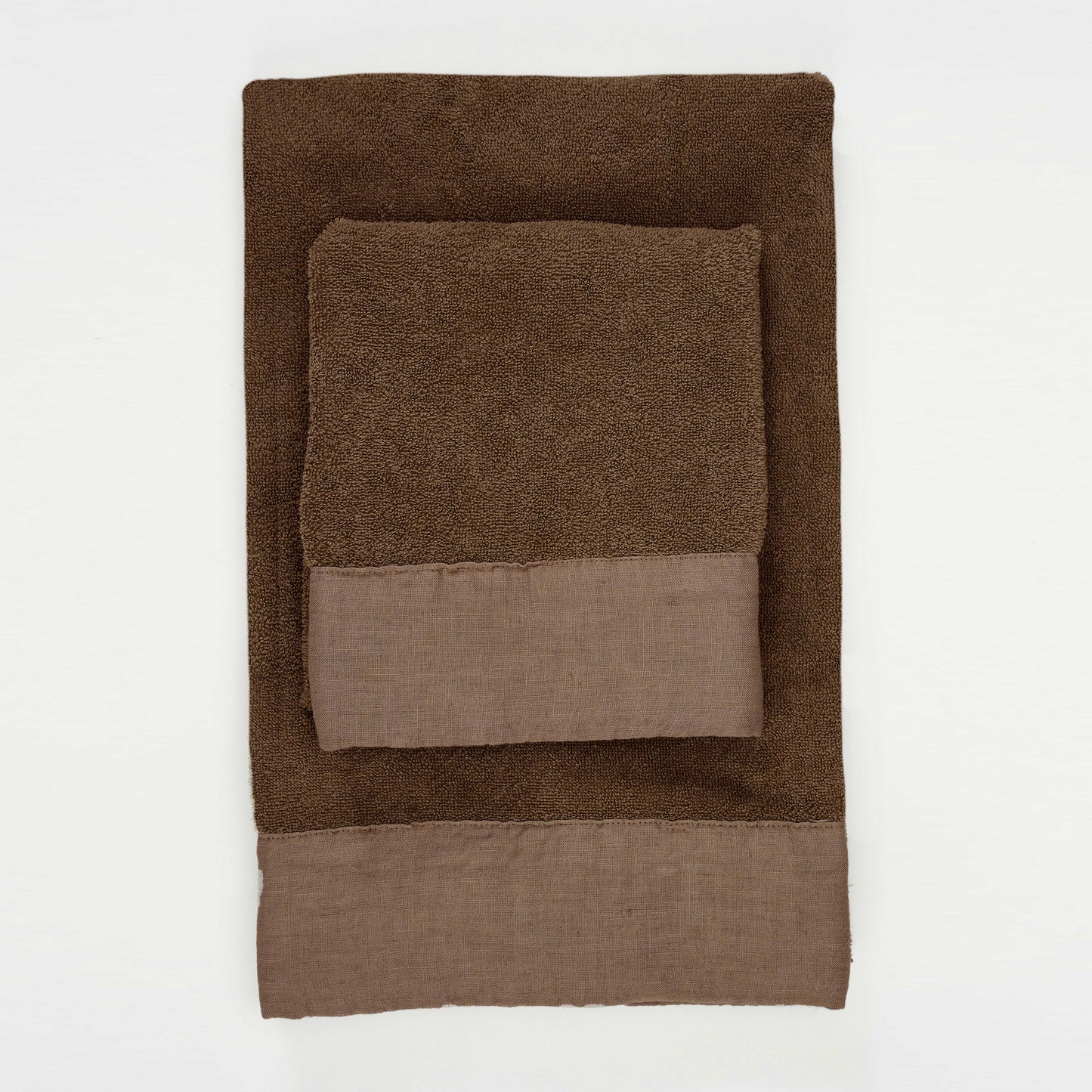 Terry bath towel set with linen edges
