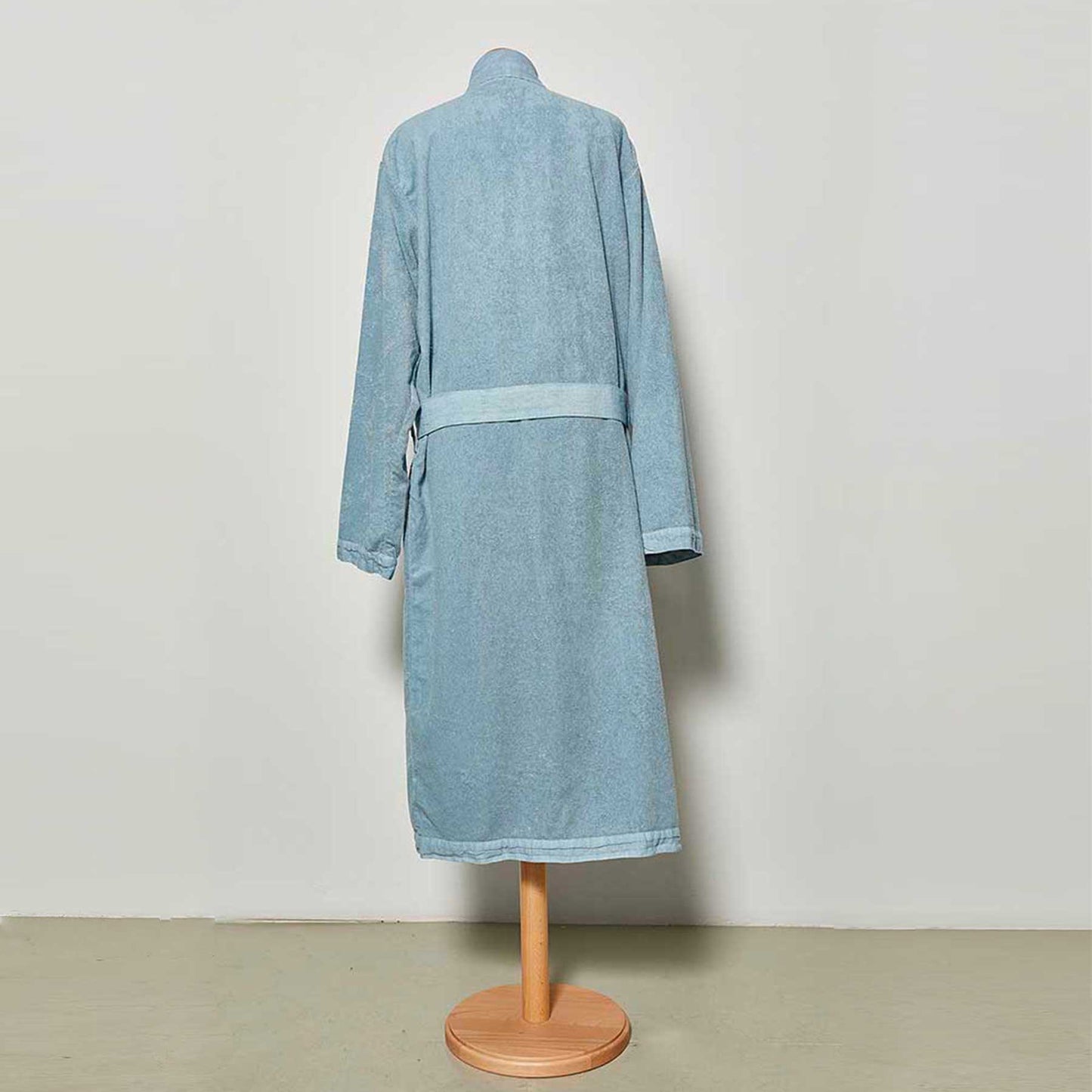Unisex cotton shawl bathrobe with linen edges