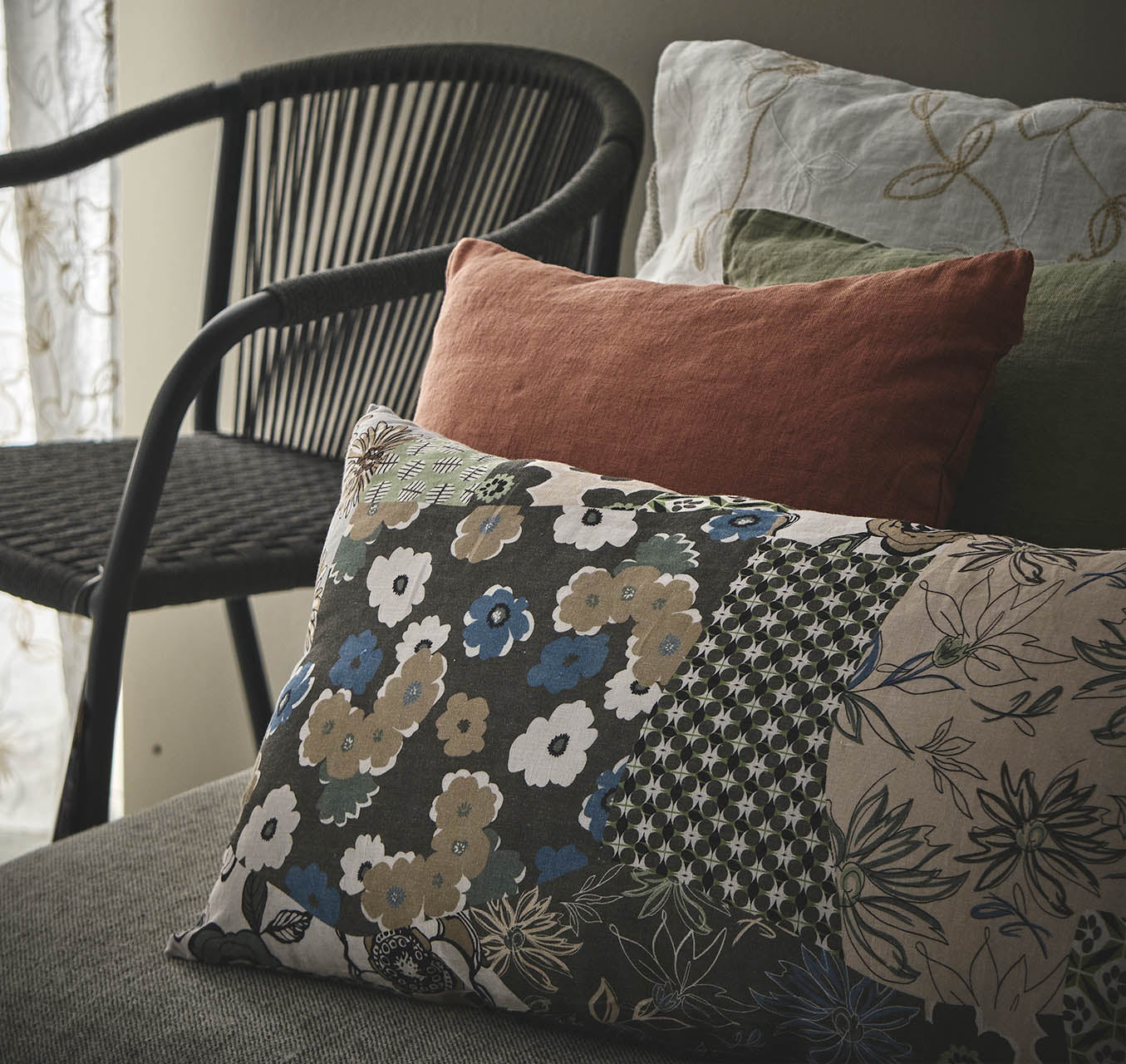 Pair of Patchwork print linen pillowcases