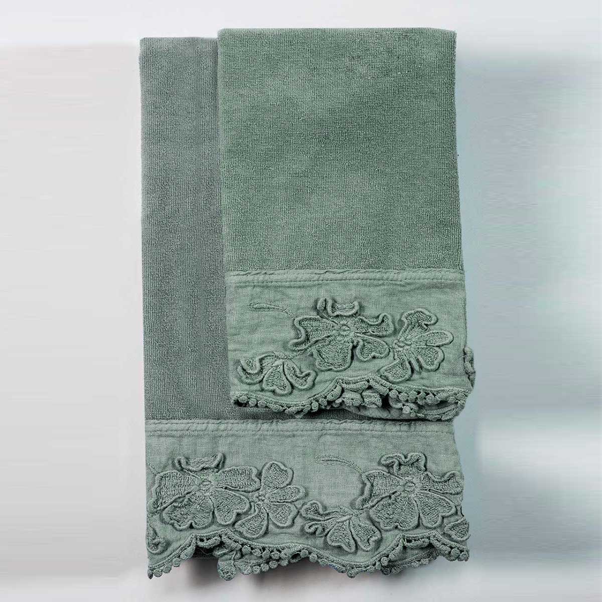 Set asciugamani in spugna ricamo Petali