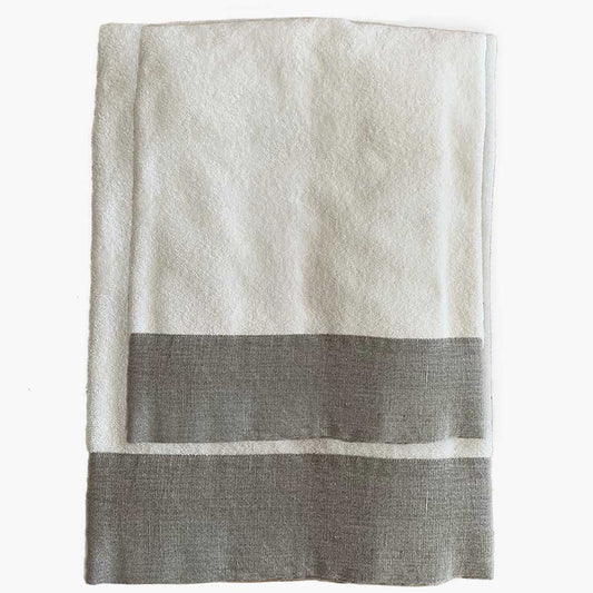 Set asciugamani bagno in spugna bordi in lino * fino a esaurimento