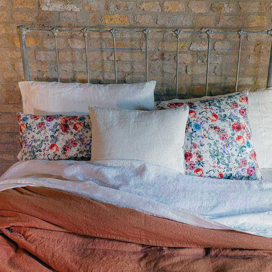 Bouquet print linen furnishing pillowcase