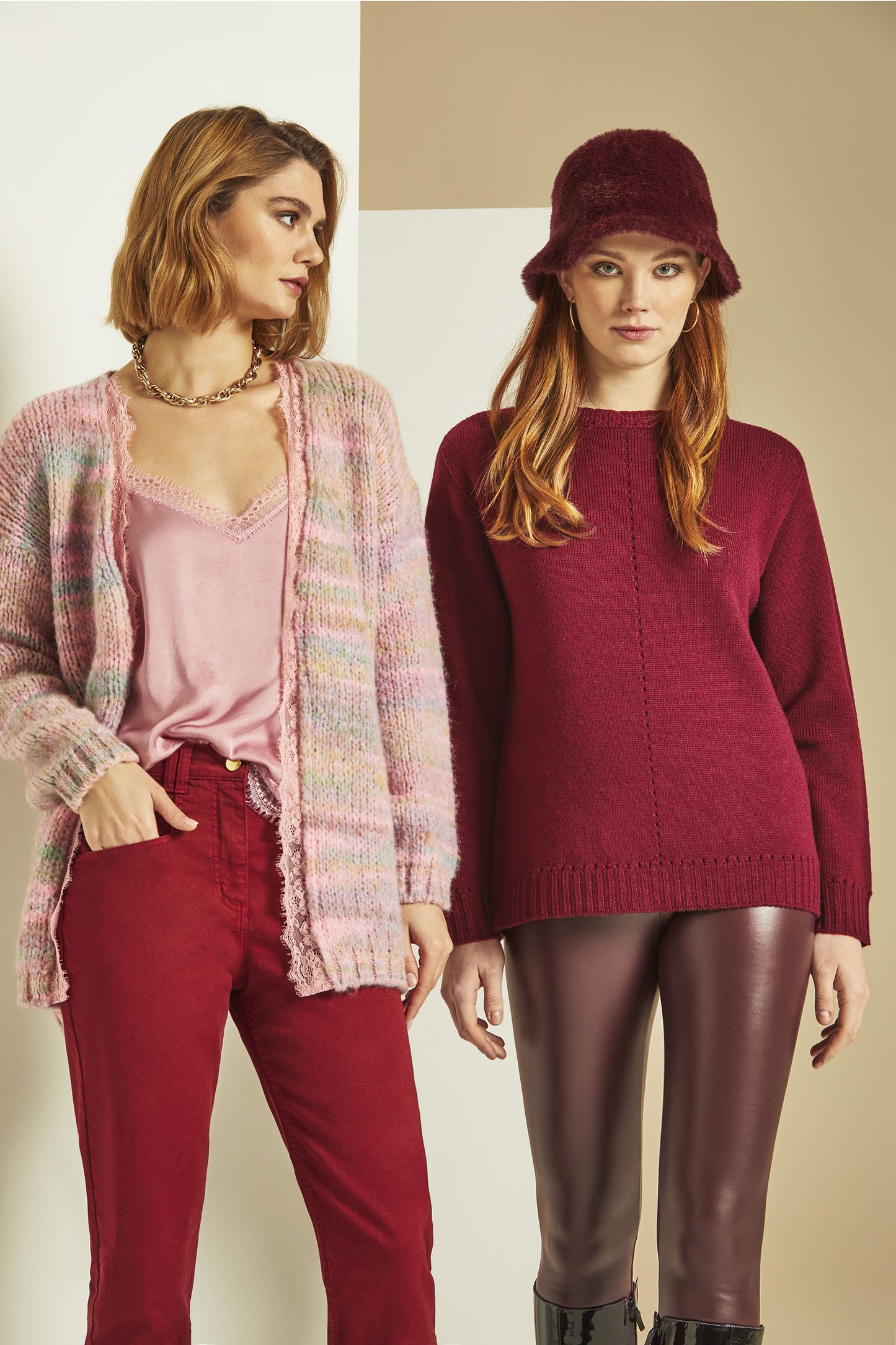 Cardigan rosa melange con pizzo