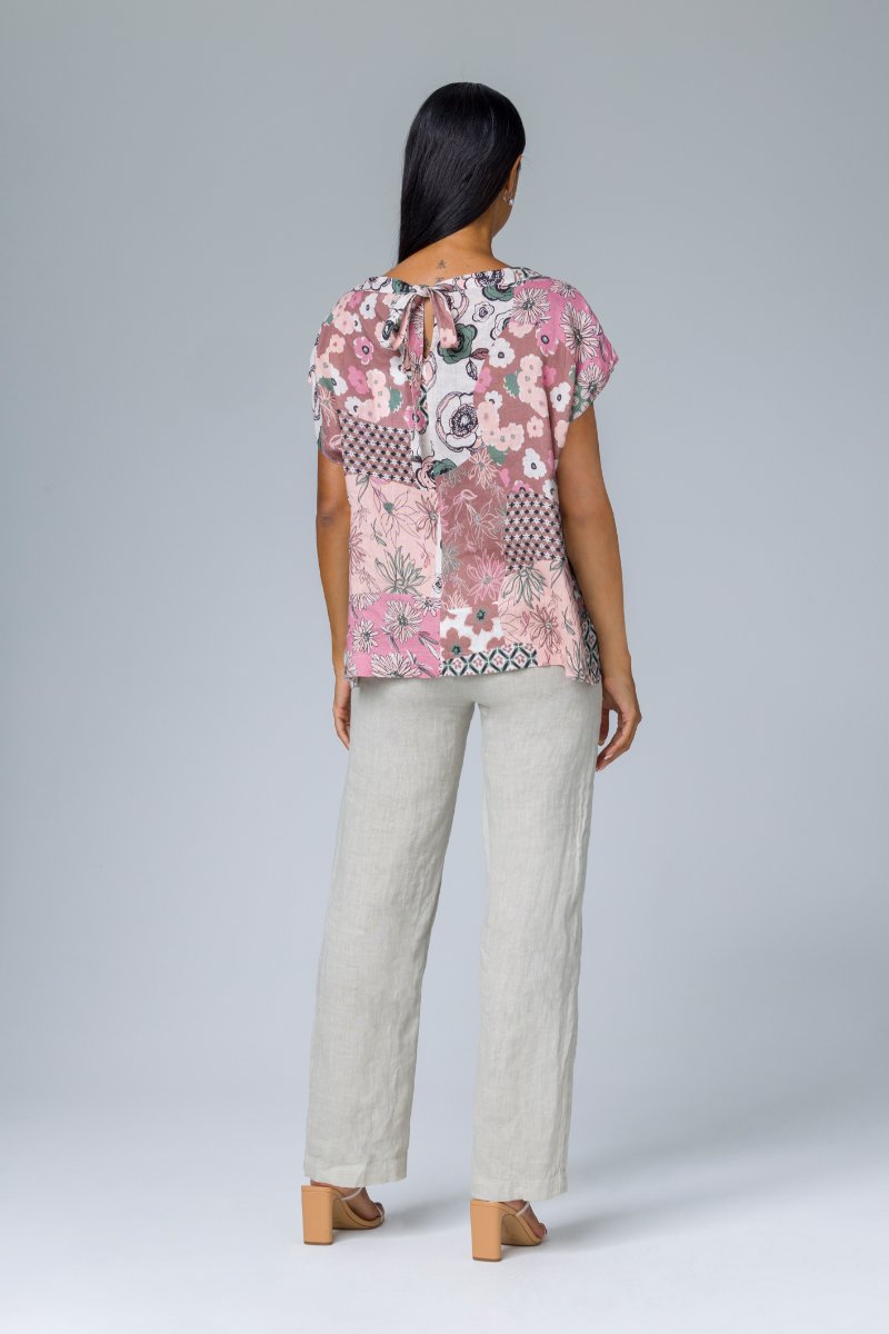 Blusa stampata con fiocco dietro