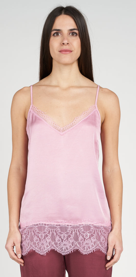 Top spalline in raso con pizzo