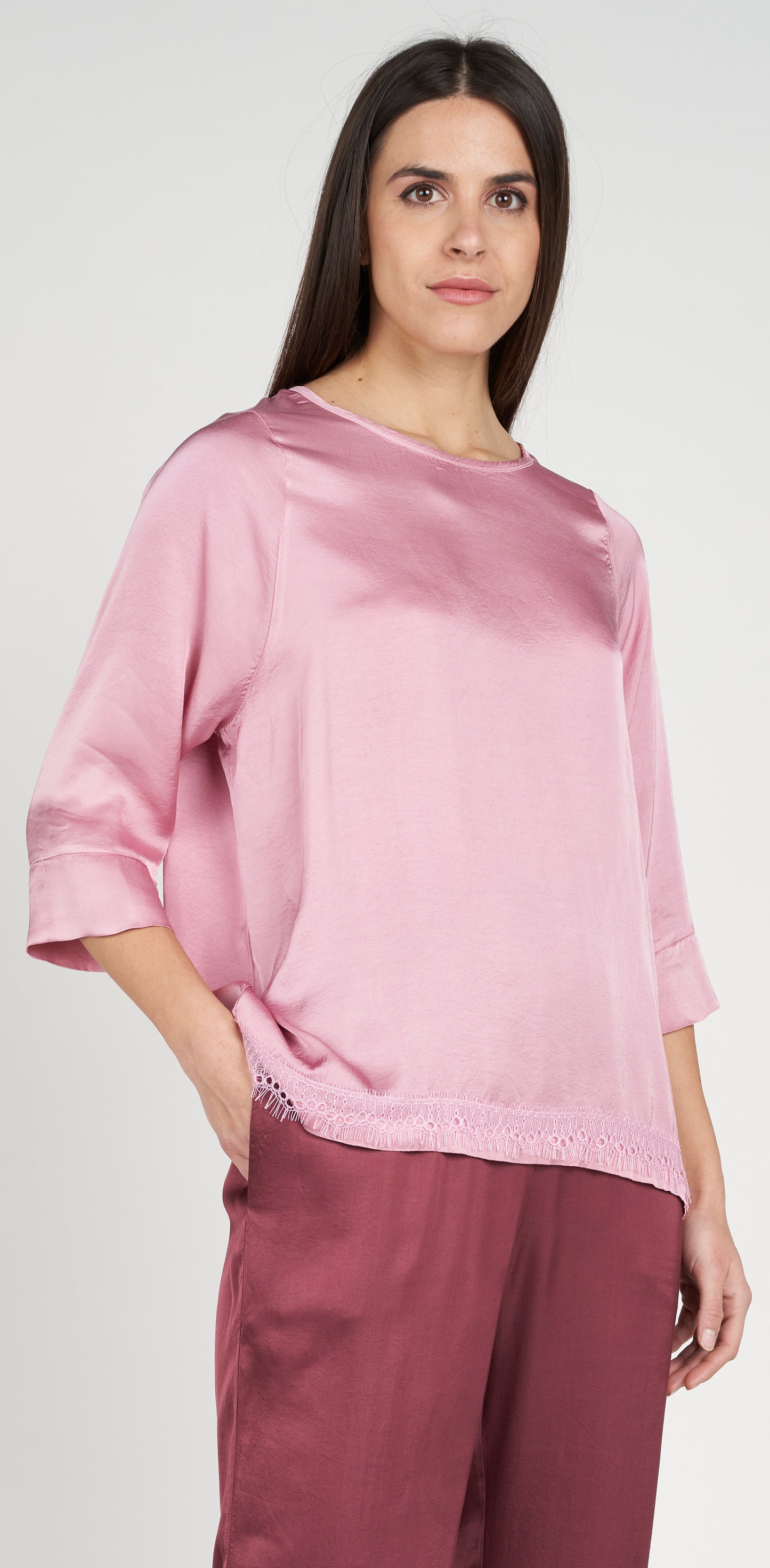 Blusa barchetta con pizzo