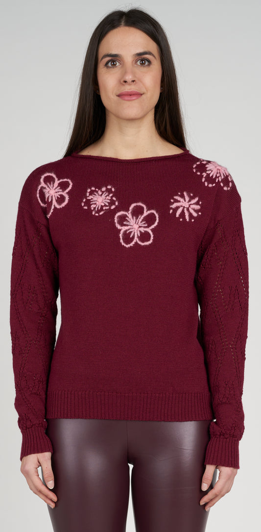 Maglietta barchetta con ricamo a fiori