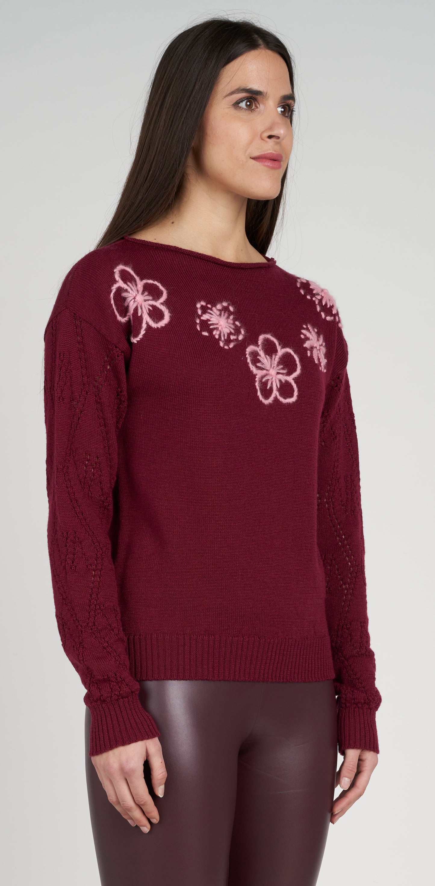 Maglietta barchetta con ricamo a fiori