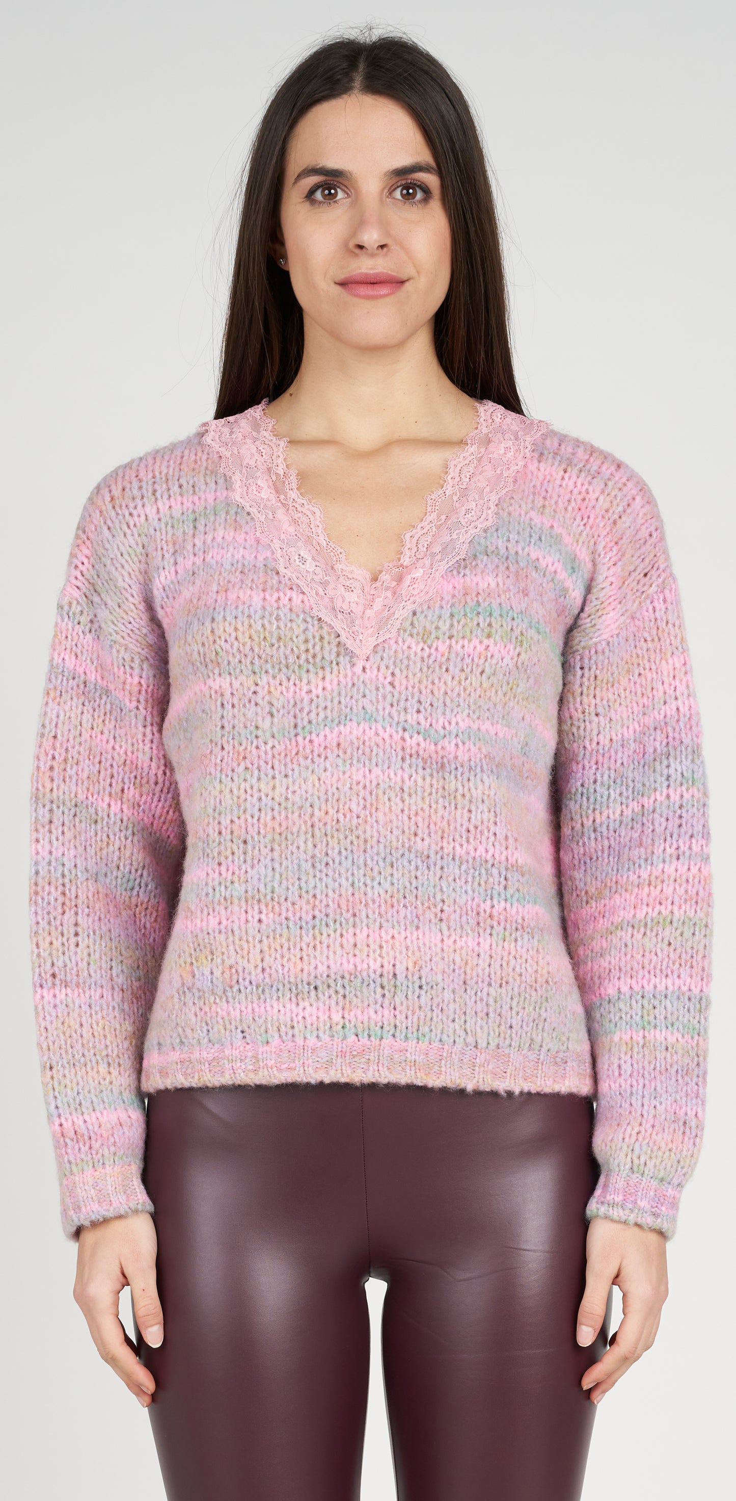 Maglia scollo V filato fantasia