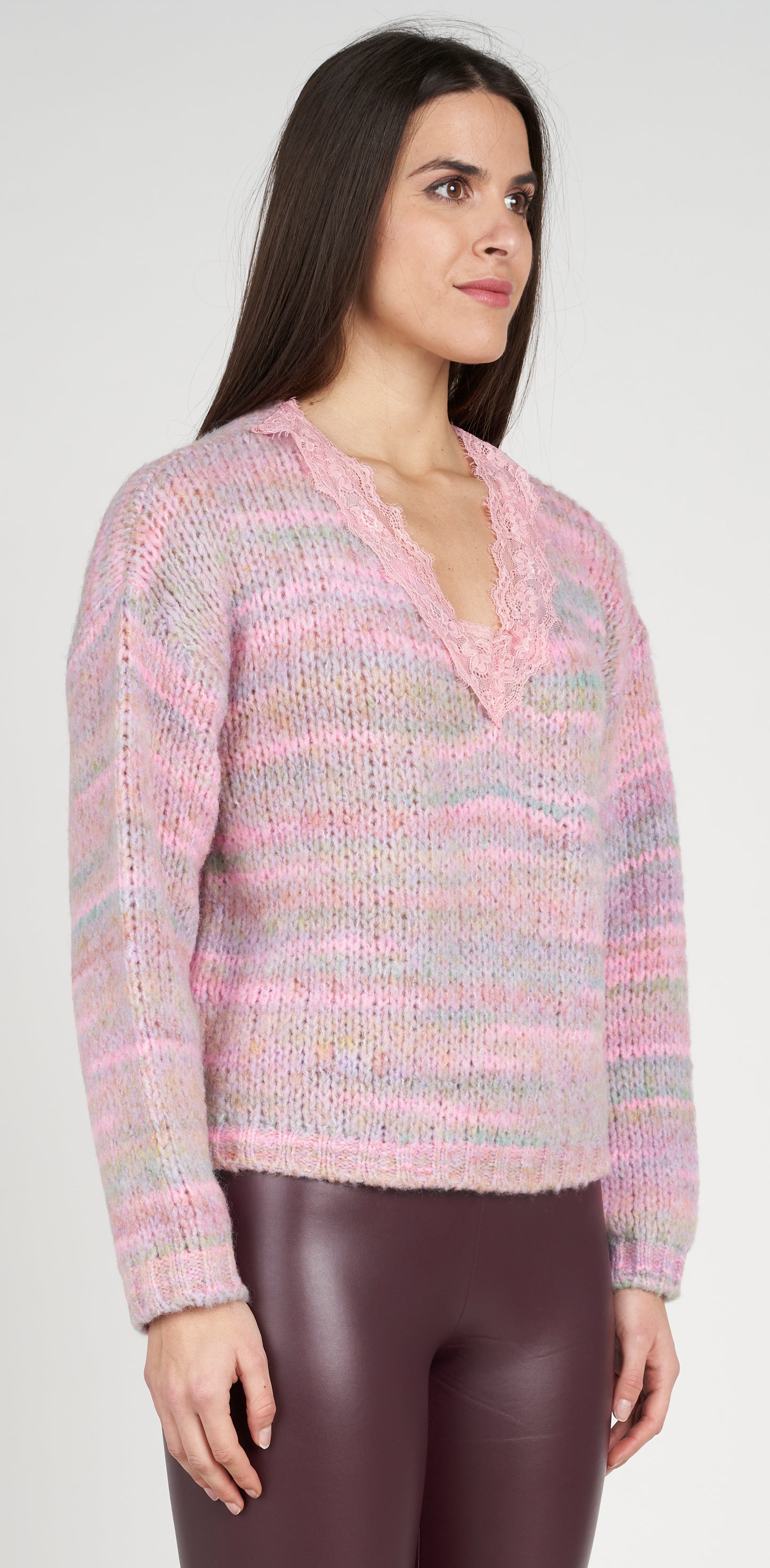 Maglia scollo V filato fantasia