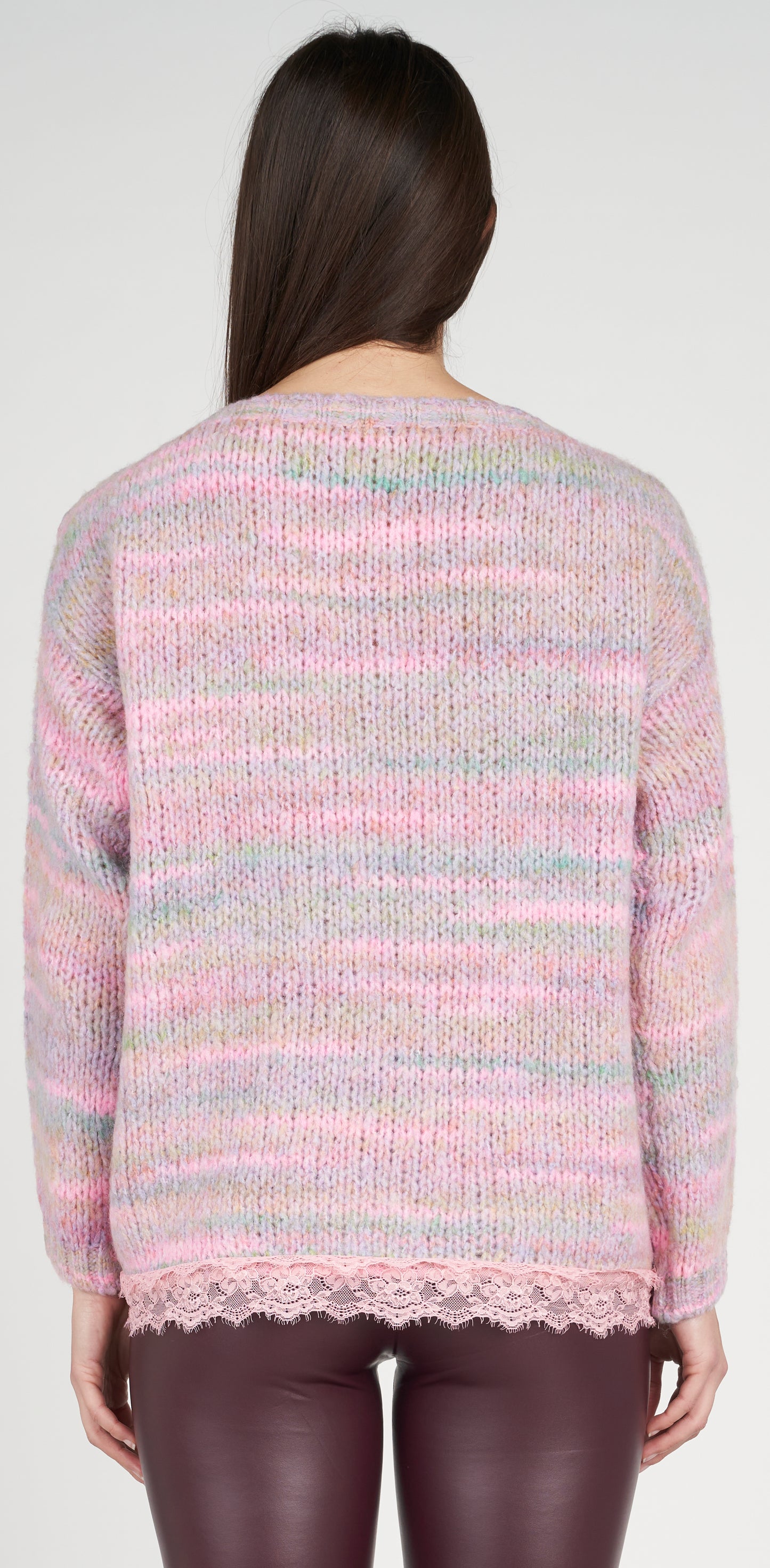 Maglia barchetta rosa melange con pizzo