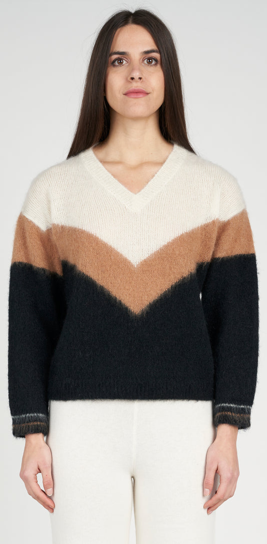 Maglia scollo V intarsio