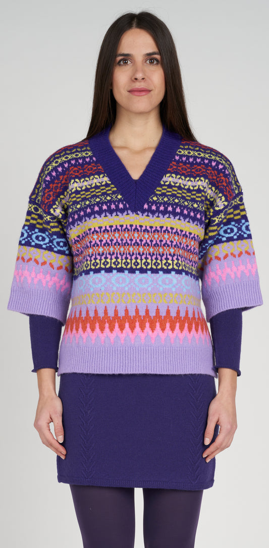 Maglia scollo V motivo chevron