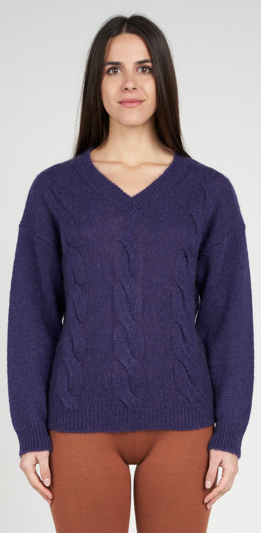 Maglia scollo V con trecce