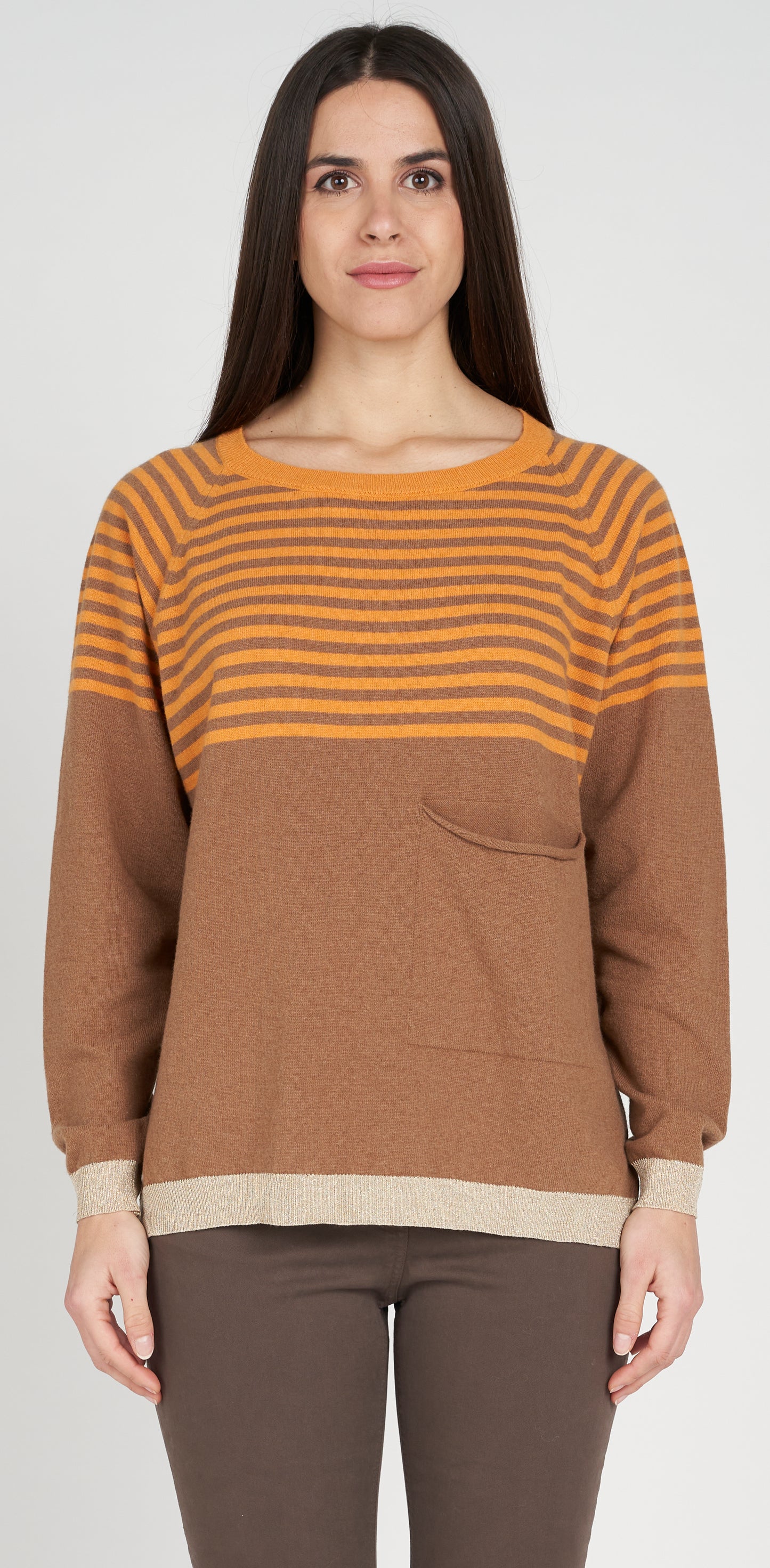 Maglia giro con righe lurex