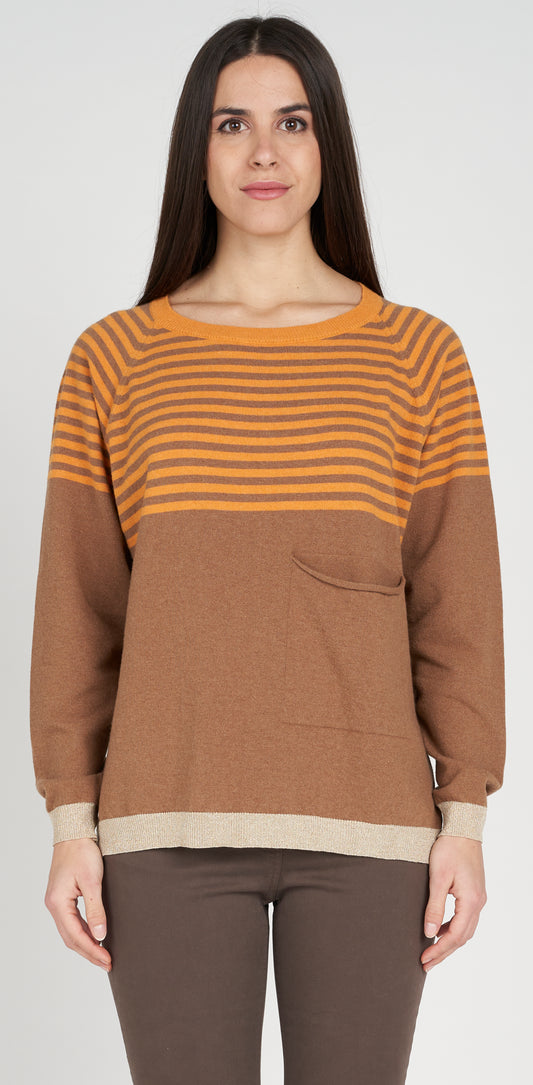 Maglia giro con righe lurex