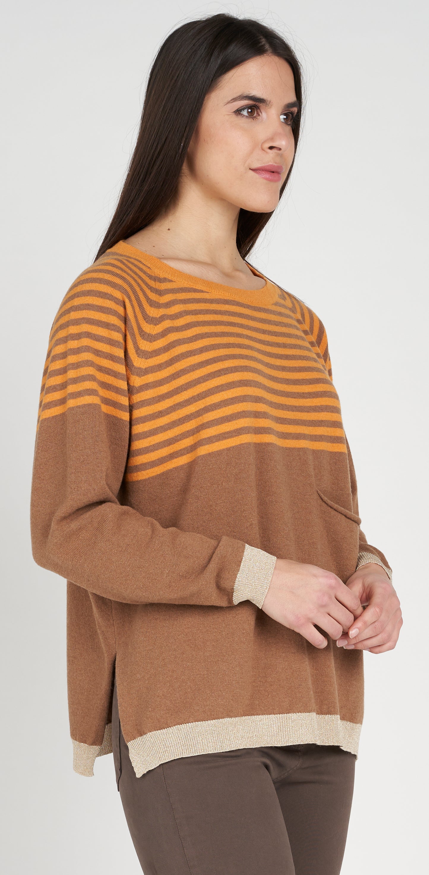 Maglia giro con righe lurex