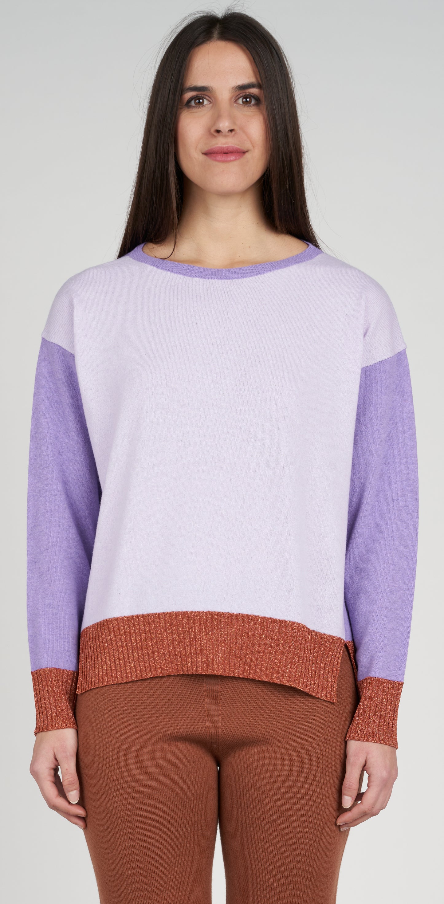 Maglia giro bicolor lurex bordo e polsi