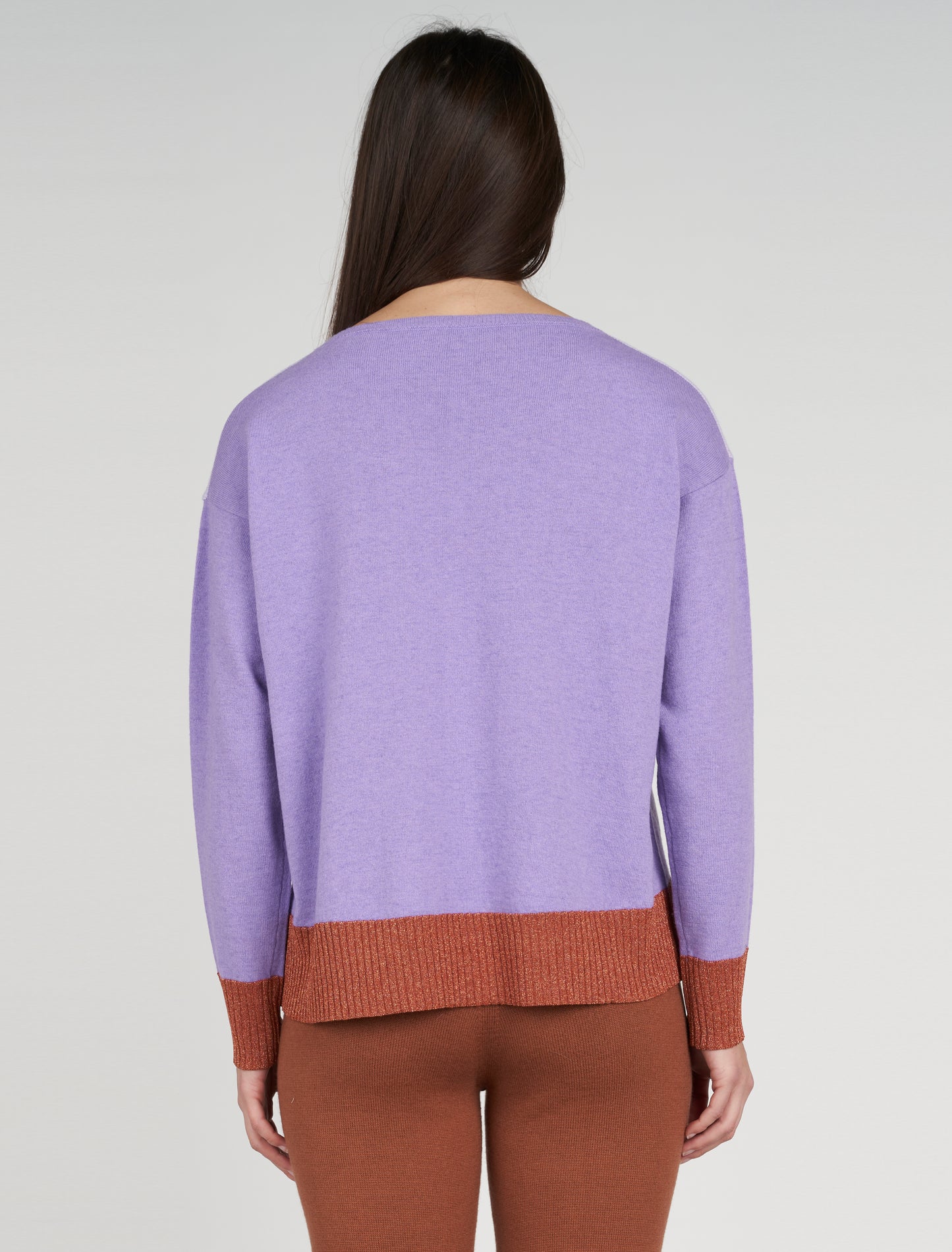 Maglia giro bicolor lurex bordo e polsi