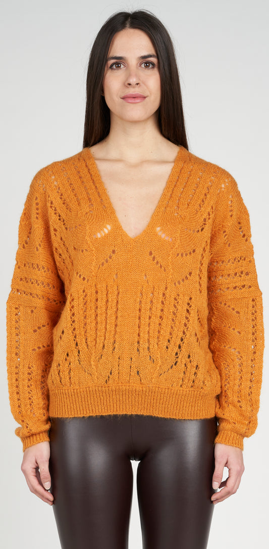 Maglia scollo V traforata