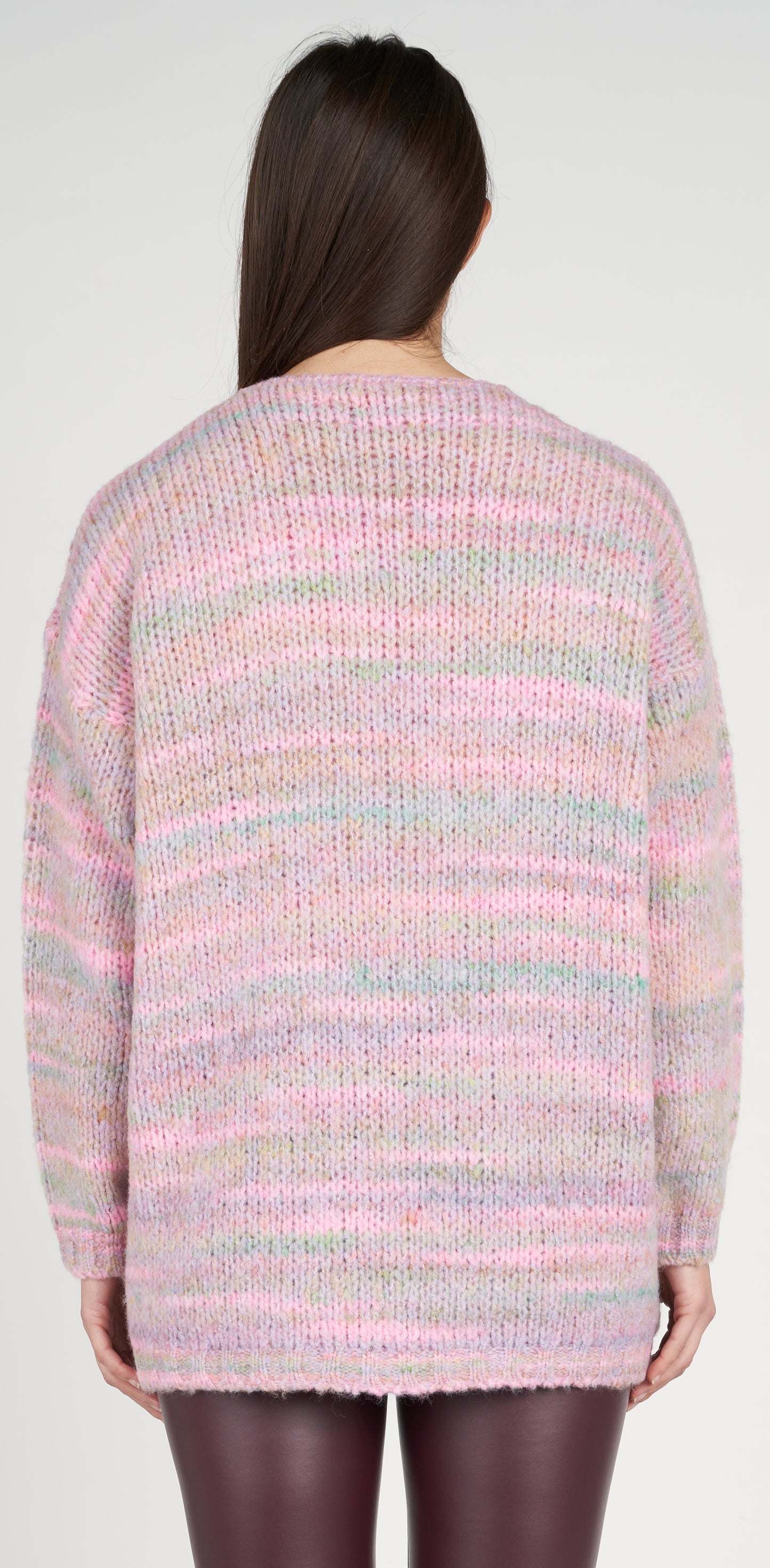 Cardigan rosa melange con pizzo