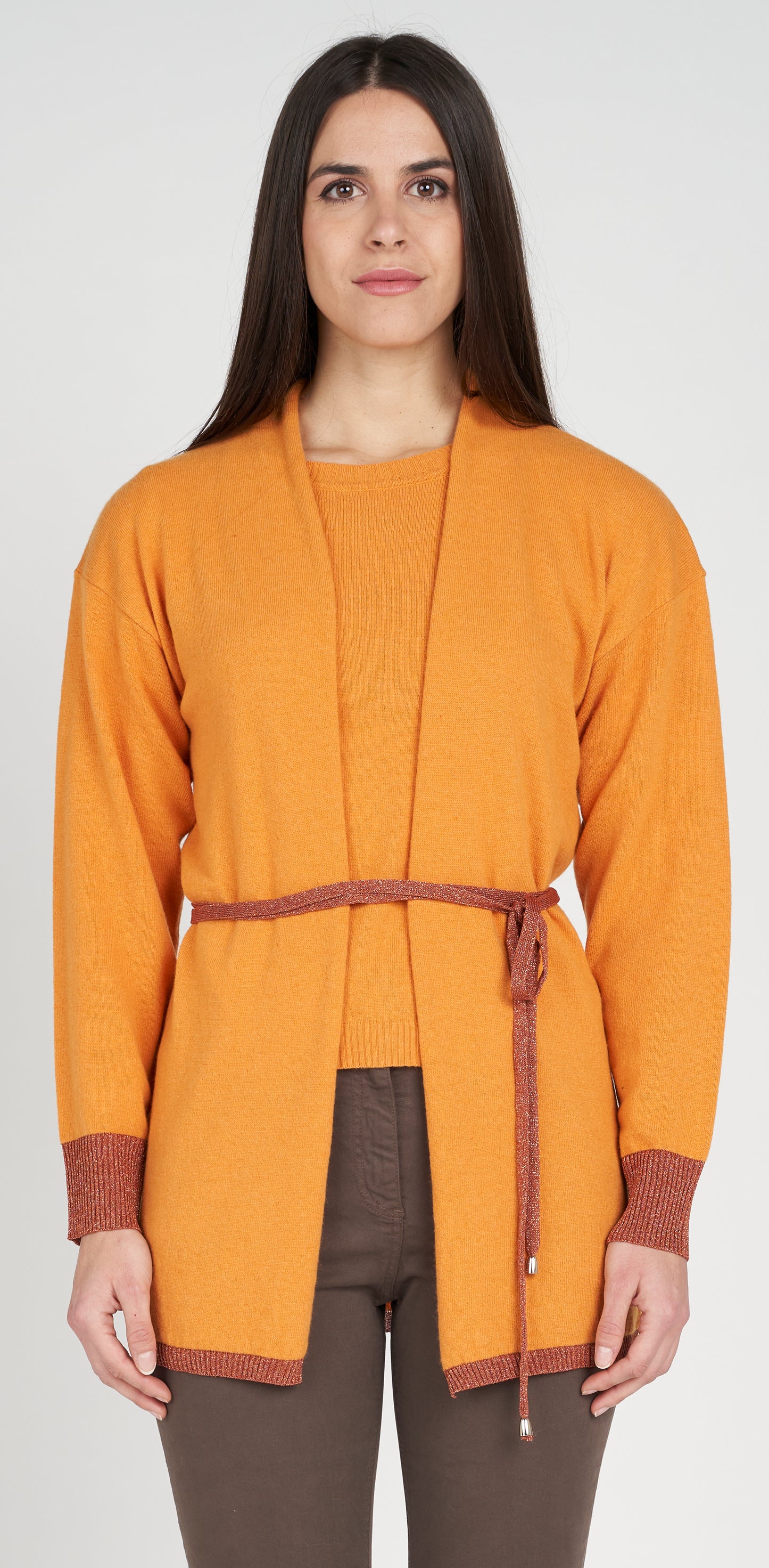 Cardigan lurex bordo e polsi con cintura inclusa