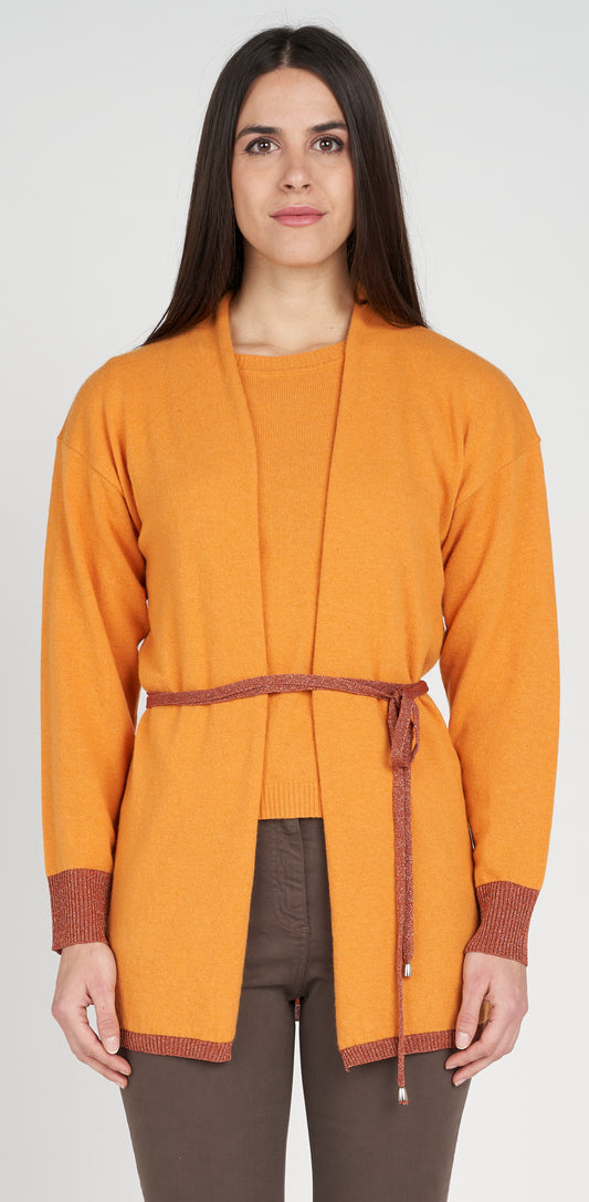 Cardigan lurex bordo e polsi con cintura inclusa