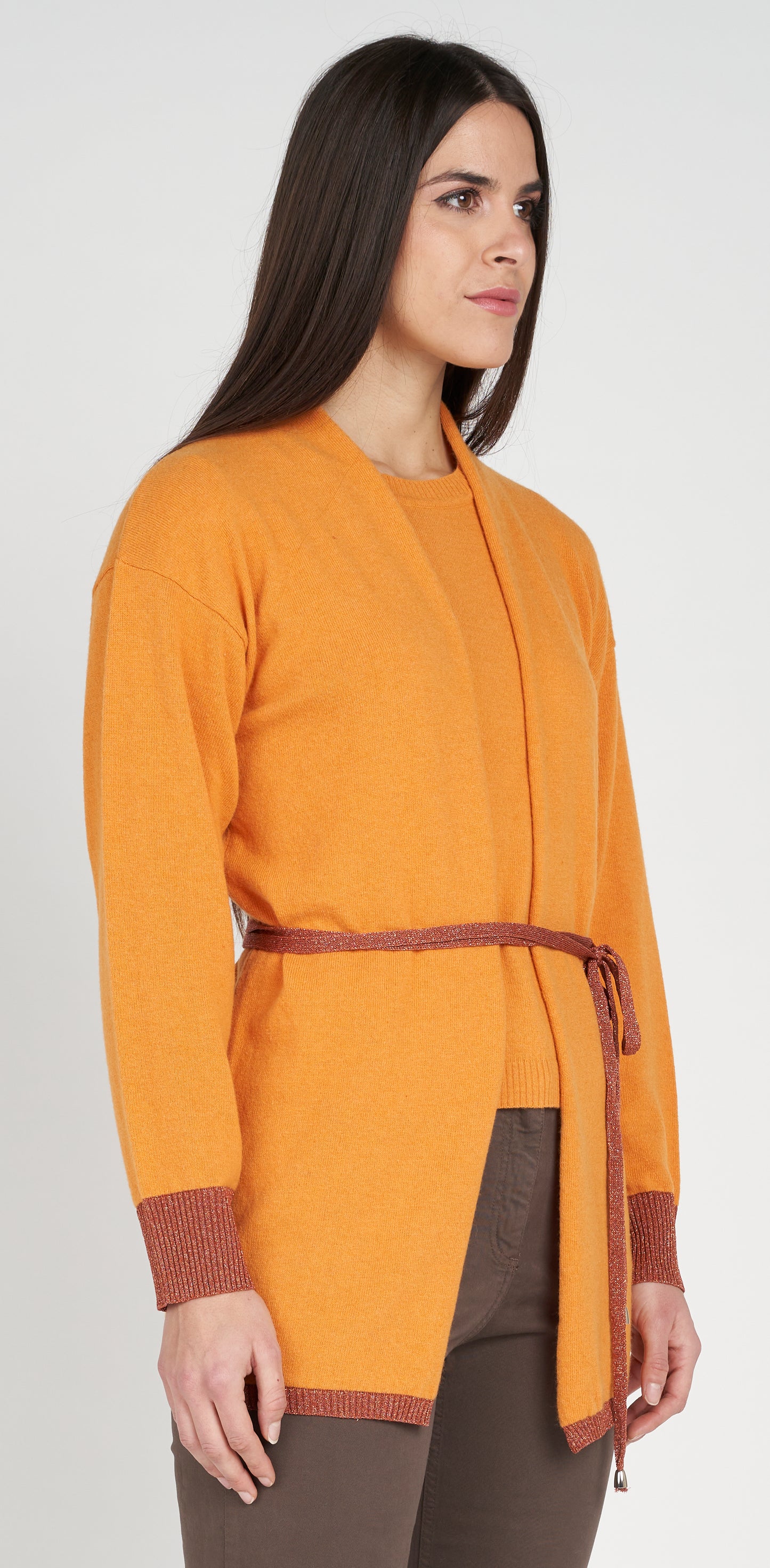 Cardigan lurex bordo e polsi con cintura inclusa