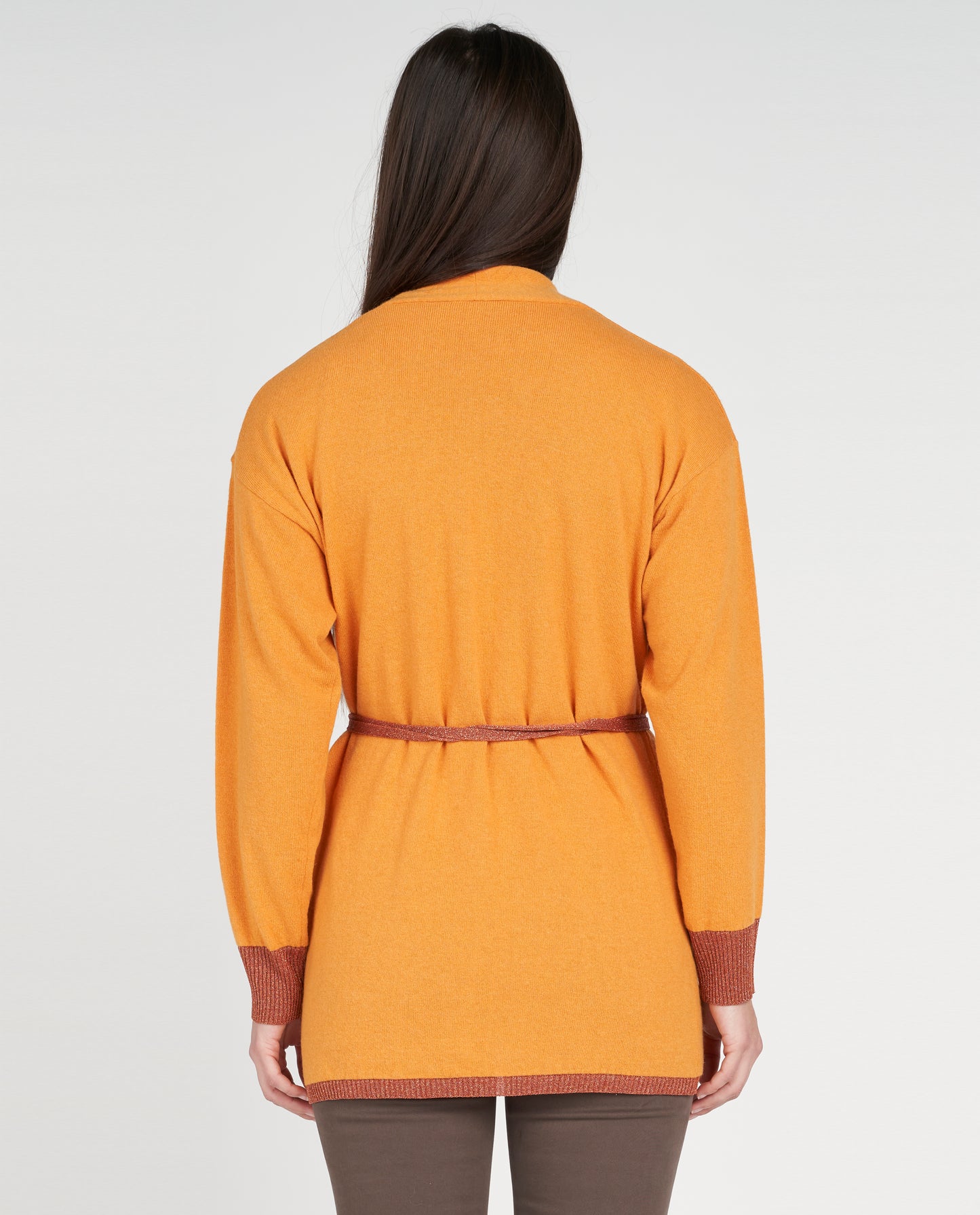 Cardigan lurex bordo e polsi con cintura inclusa