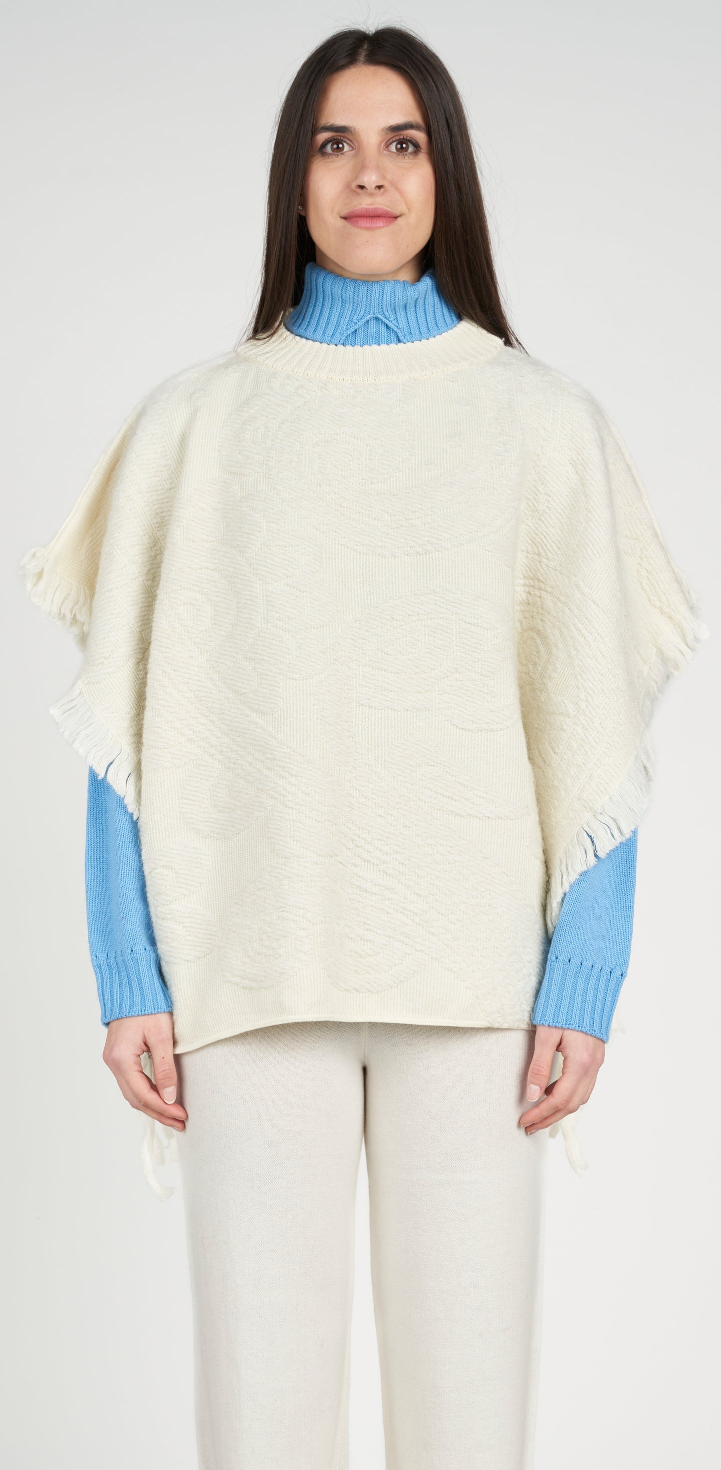 Poncho jacquard frange