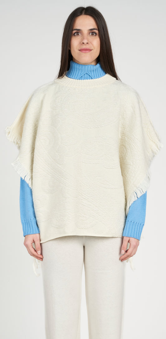 Poncho jacquard frange