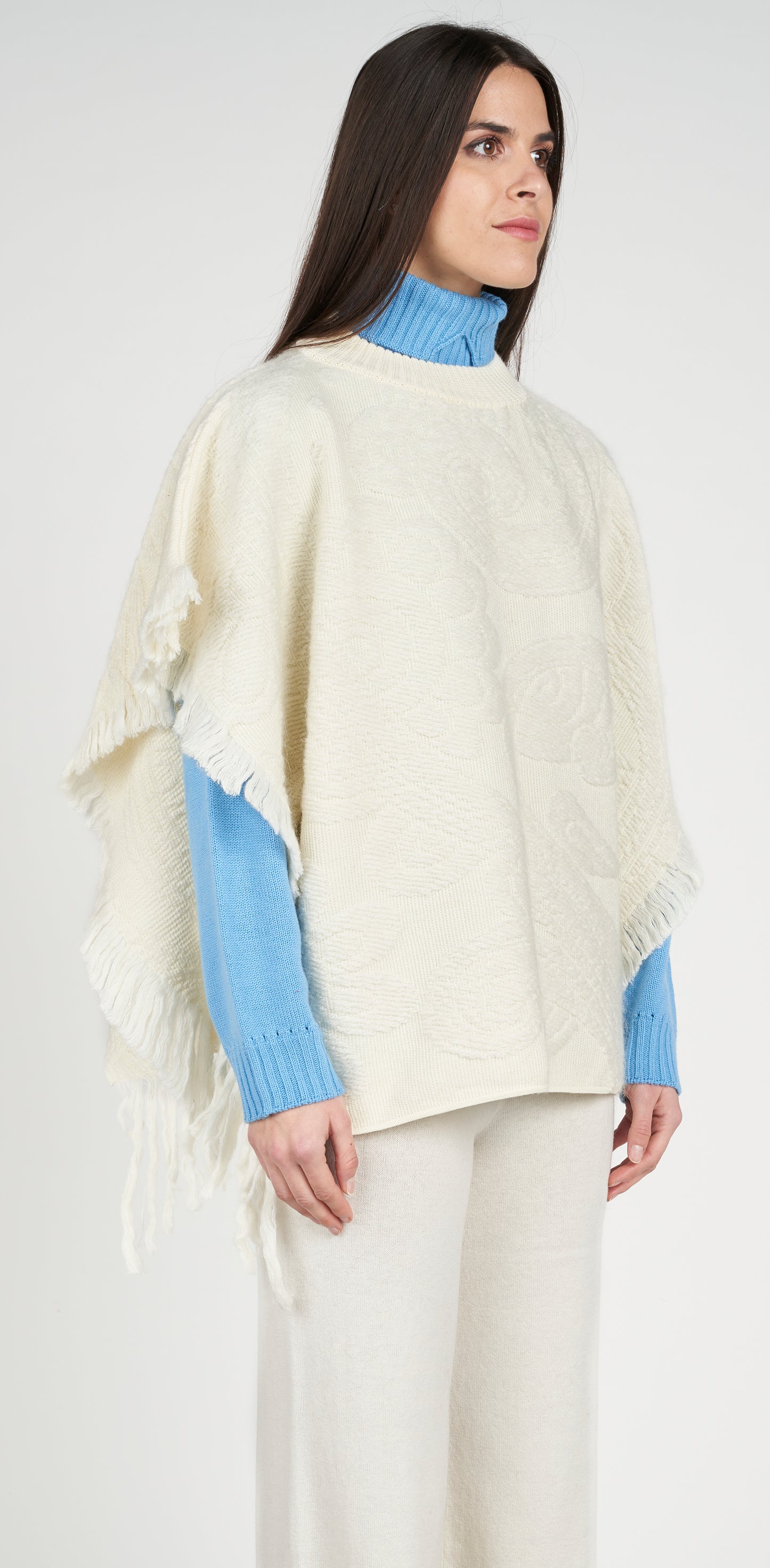 Poncho jacquard frange
