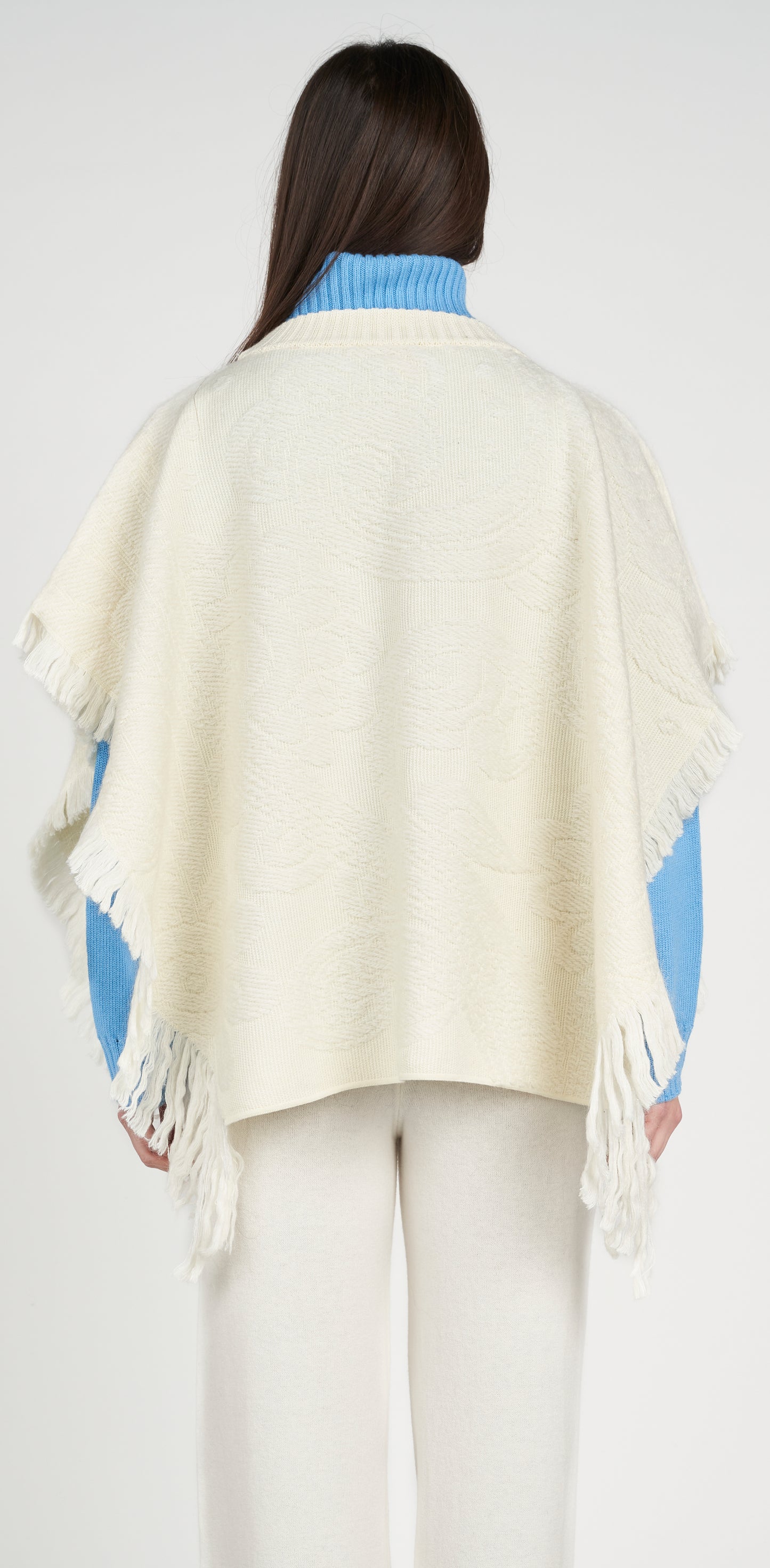 Poncho jacquard frange