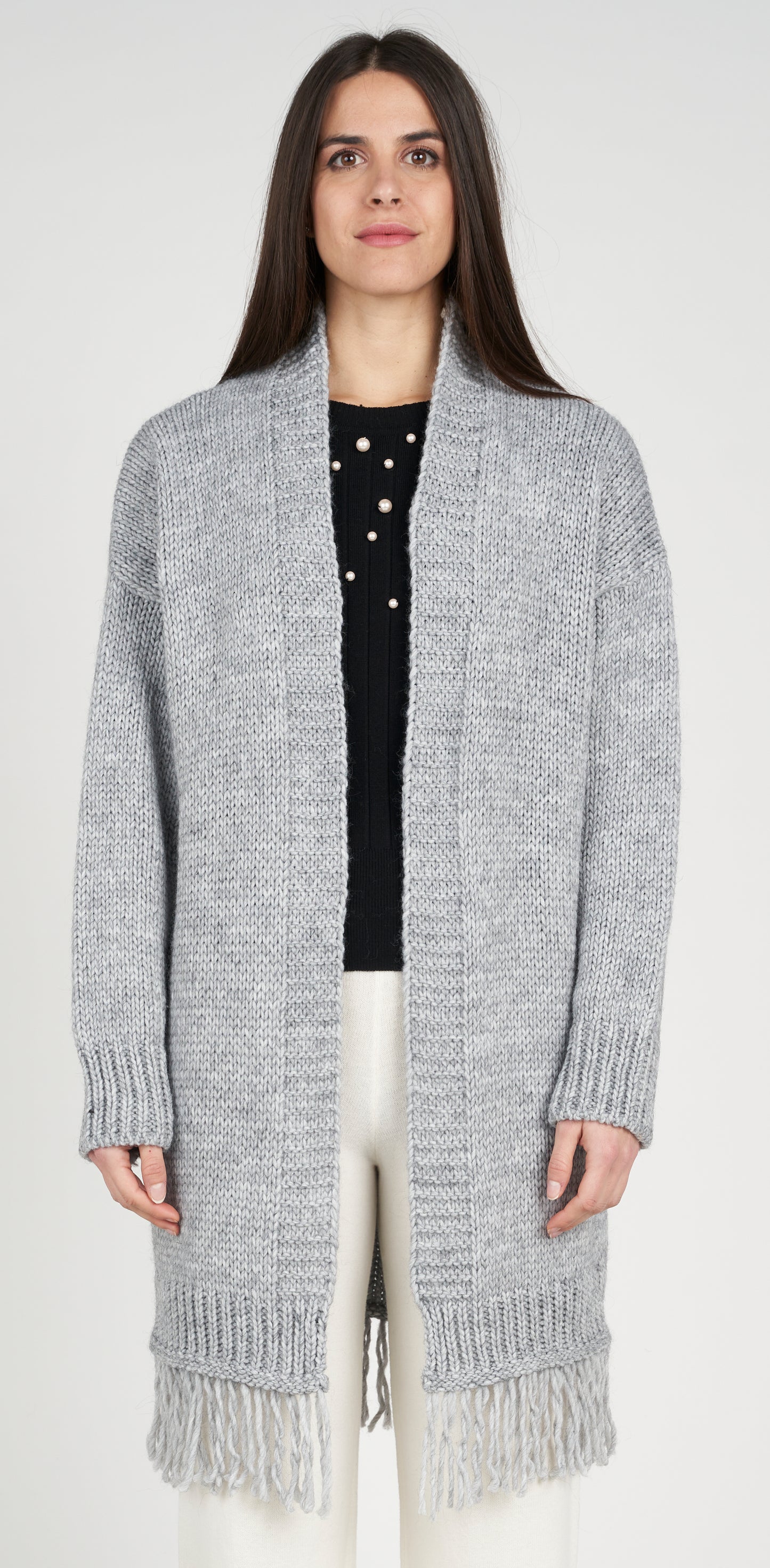 Maxi cardigan con frange
