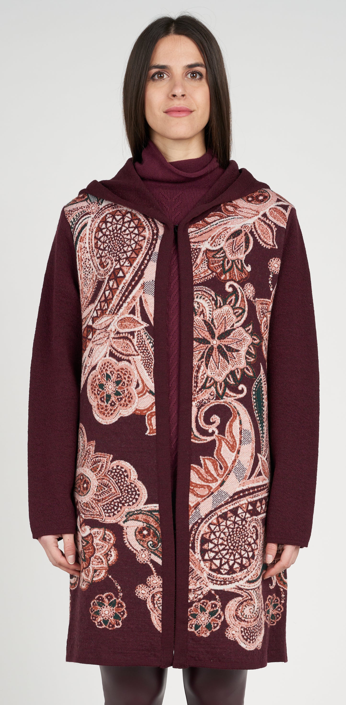 Cappotto jacquard con cappuccio