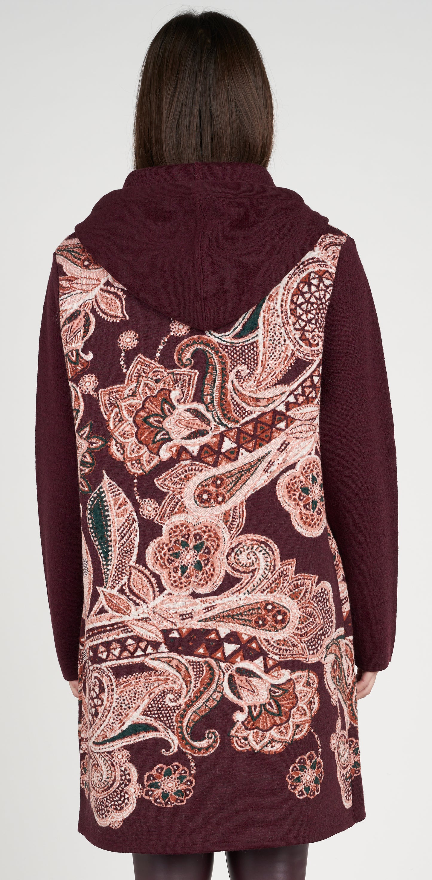 Cappotto jacquard con cappuccio