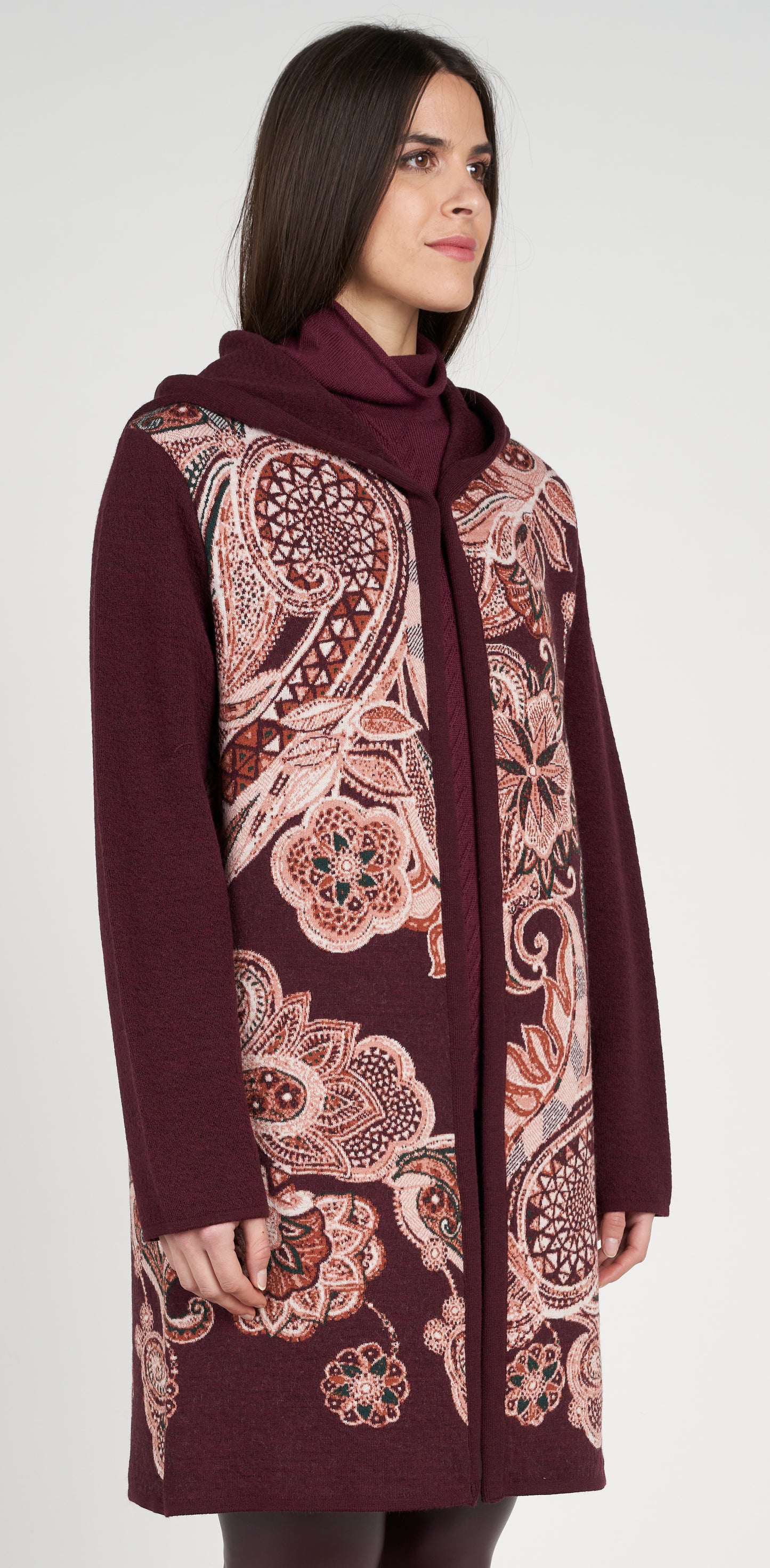 Cappotto jacquard con cappuccio